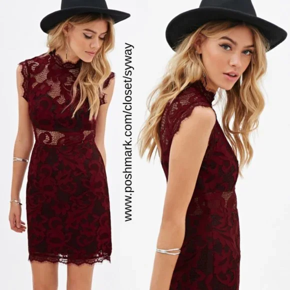Forever 21 | Dresses | Forever 2 Maroon Cut Out Lace Dress | Poshmark